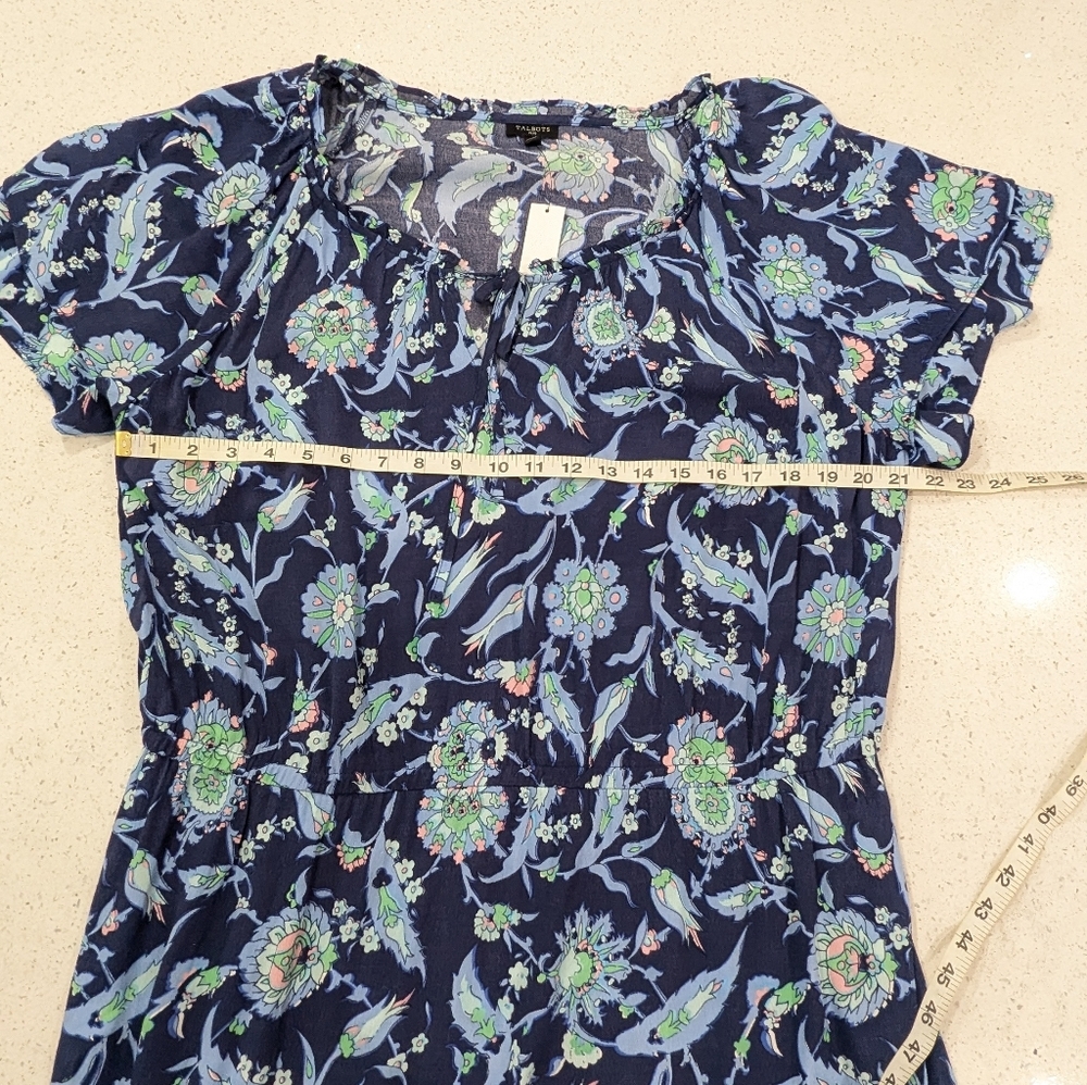 NWT Talbots Plus Sweet Garden Popover Midi Dress Blue Floral Flutter Sleeve 16W - Picture 3 of 11